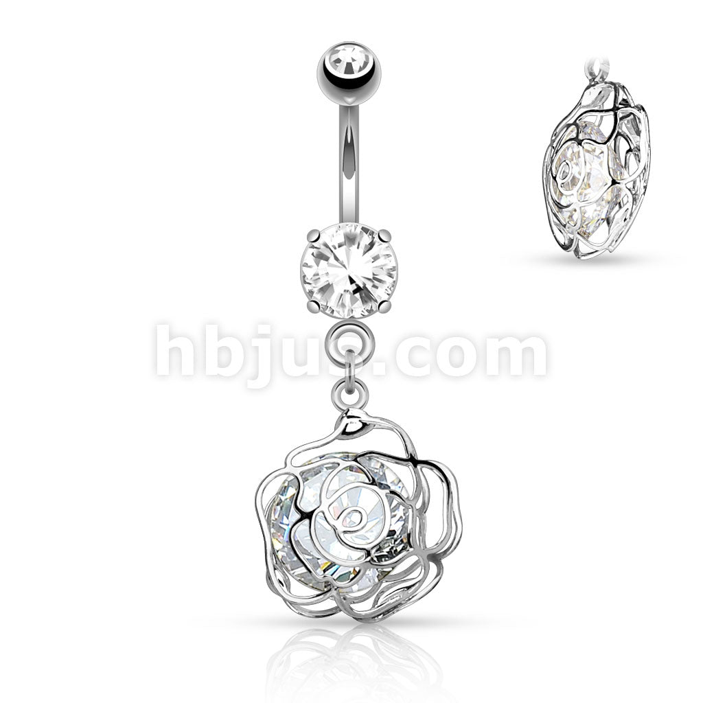 316L Surgical Steel 316L Surgical Steel Large CZ Incased Camellia... - Image 2