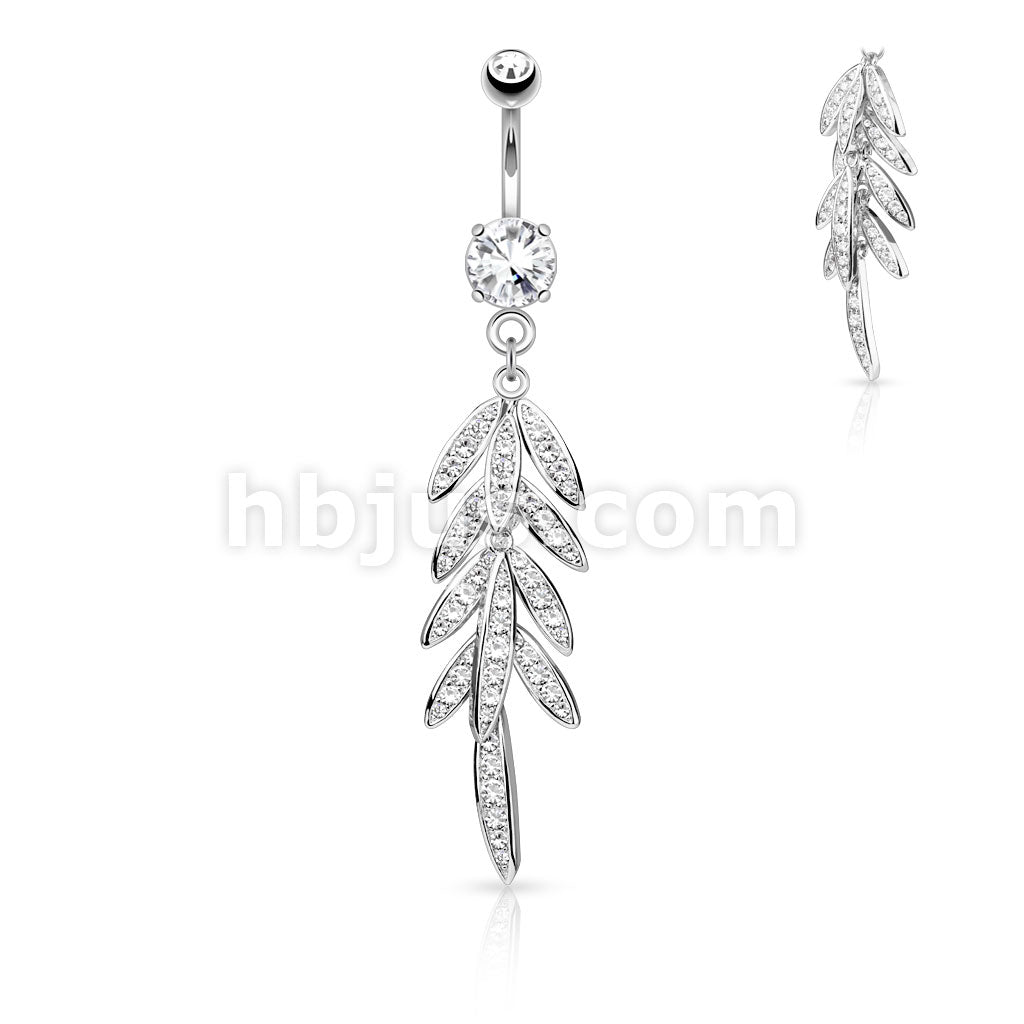 316L Surgical Steel 316L Surgical Steel Pave CZ Leaves Dangle Belly... - Image 2