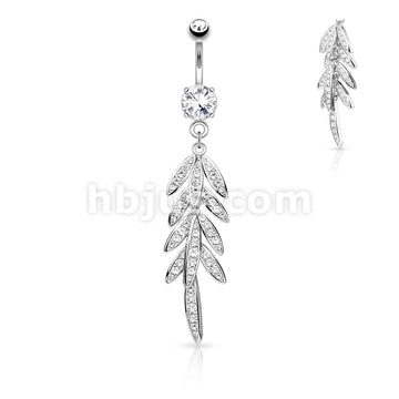 316L Surgical Steel 316L Surgical Steel Pave CZ Leaves Dangle Belly... - Image 2