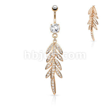 316L Surgical Steel 316L Surgical Steel Pave CZ Leaves Dangle Belly... - Image 4