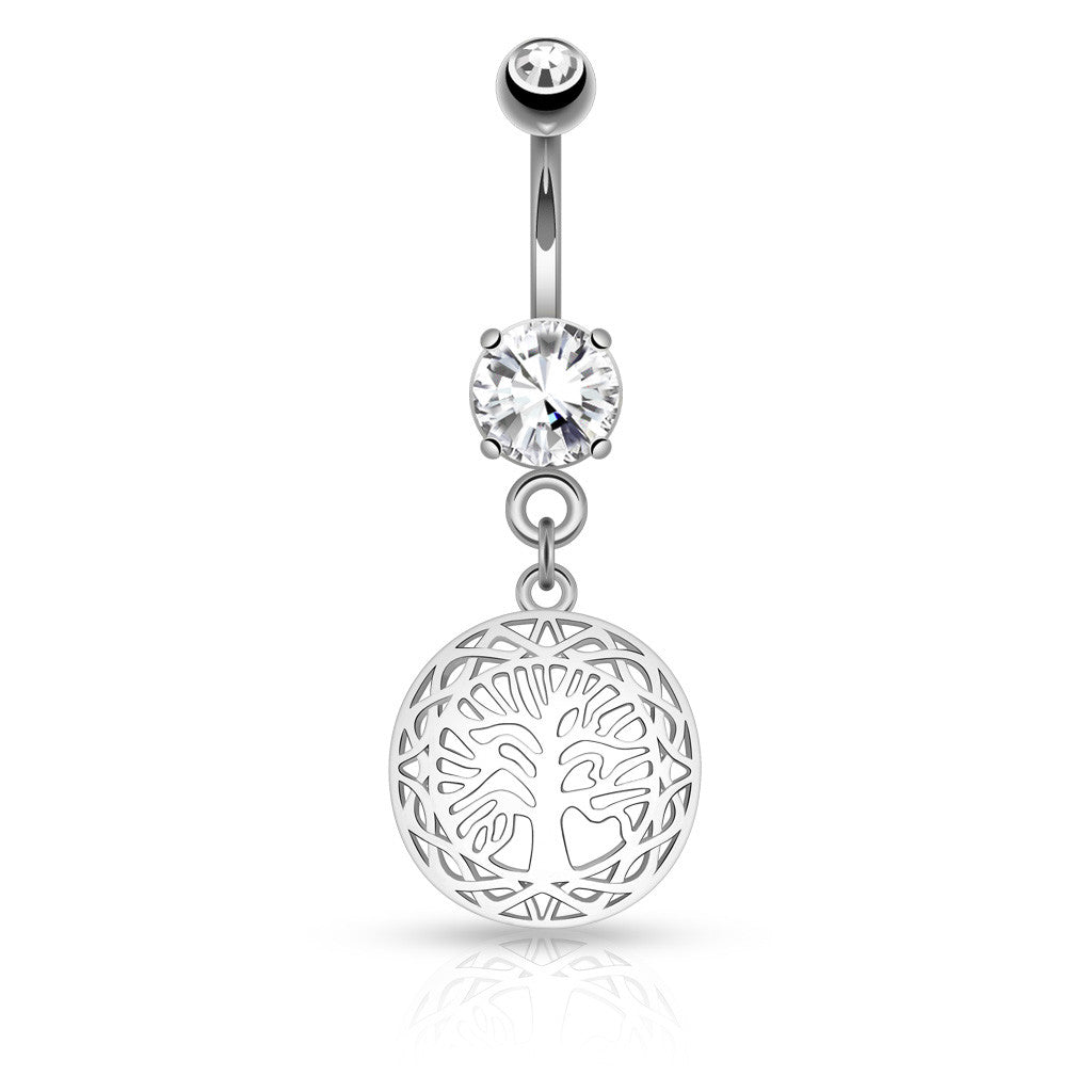 316L Surgical Steel Filigree Edged Round Tree of Life Dangle on Round...