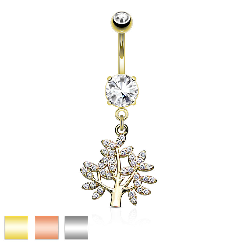 316L Surgical Steel 316L Surgical Steel Micro CZ Paved Life Tree Dangle...