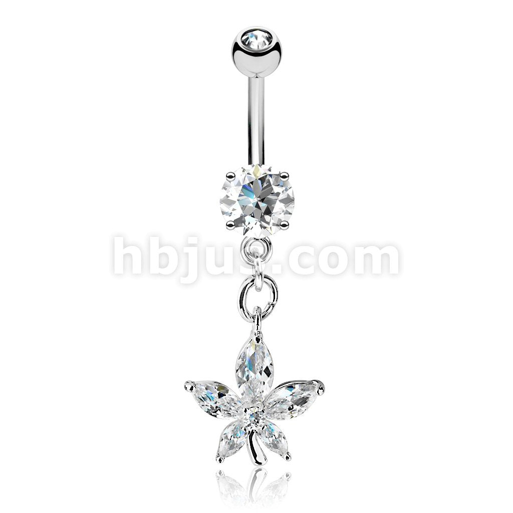 316L Surgical Steel 316L Surgical Steel Marquise CZ Petal Flower Dangle... - Image 2
