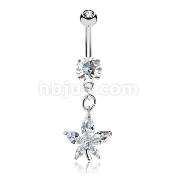 316L Surgical Steel 316L Surgical Steel Marquise CZ Petal Flower Dangle... - Image 2
