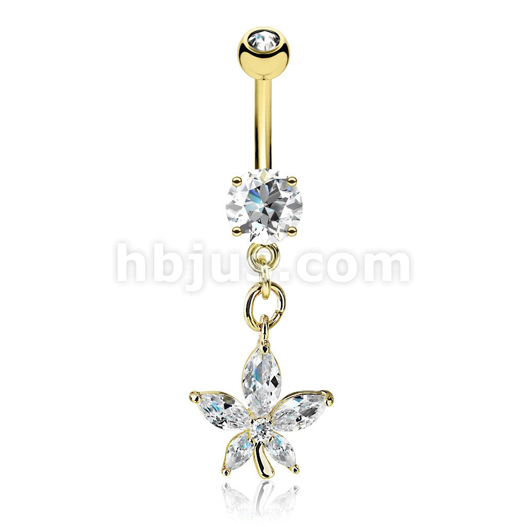 316L Surgical Steel 316L Surgical Steel Marquise CZ Petal Flower Dangle... - Image 3