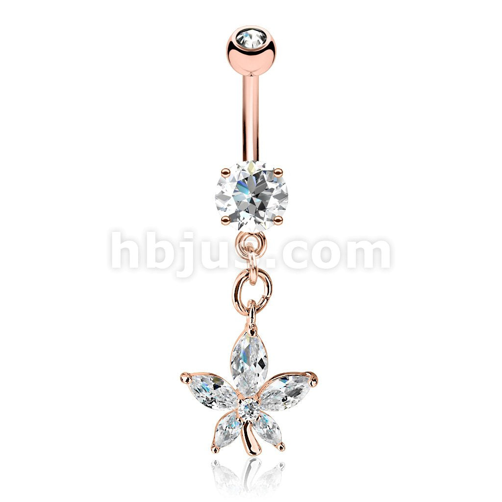 316L Surgical Steel 316L Surgical Steel Marquise CZ Petal Flower Dangle... - Image 4