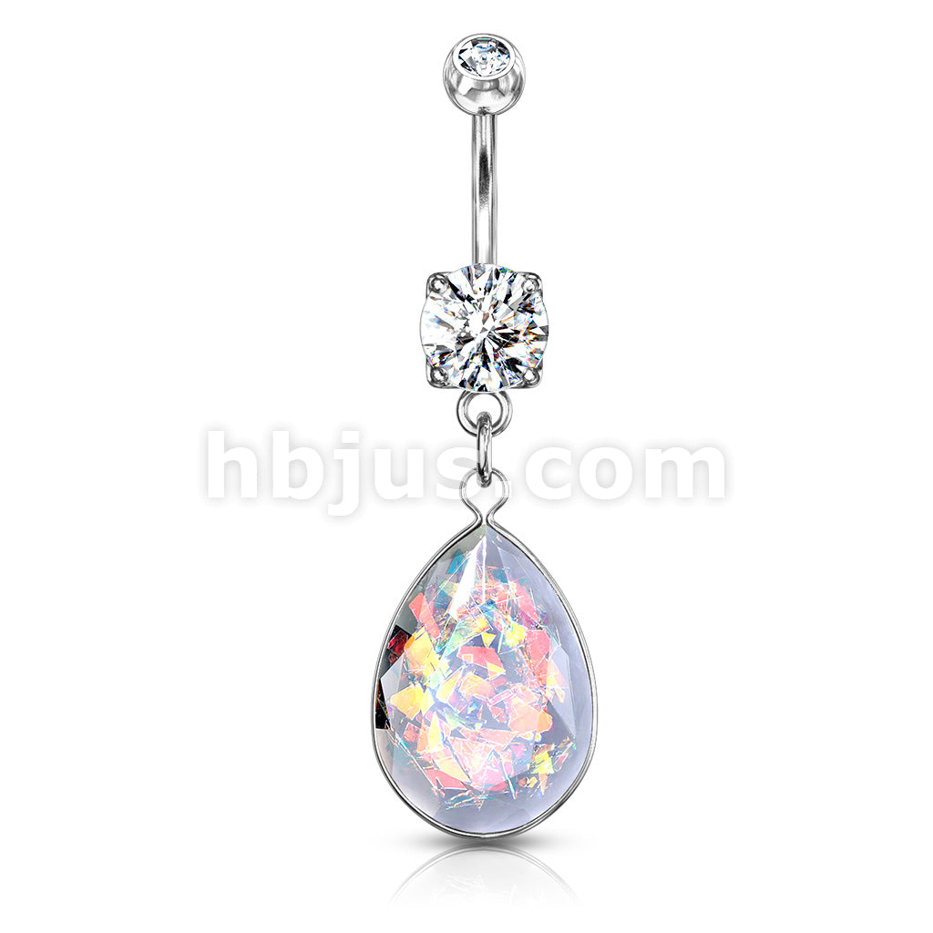 316L Surgical Steel 316L Surgical Steel Rainbow Glitter Opalite Stone... - Image 3
