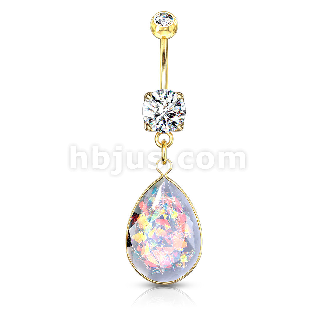 316L Surgical Steel 316L Surgical Steel Rainbow Glitter Opalite Stone... - Image 4