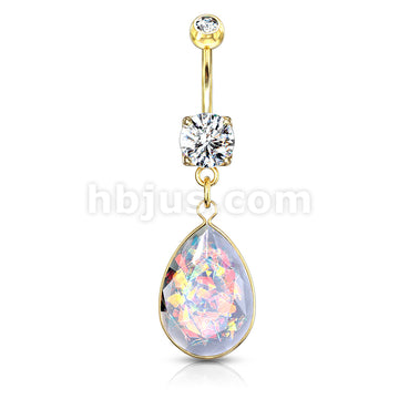 316L Surgical Steel 316L Surgical Steel Rainbow Glitter Opalite Stone... - Image 4