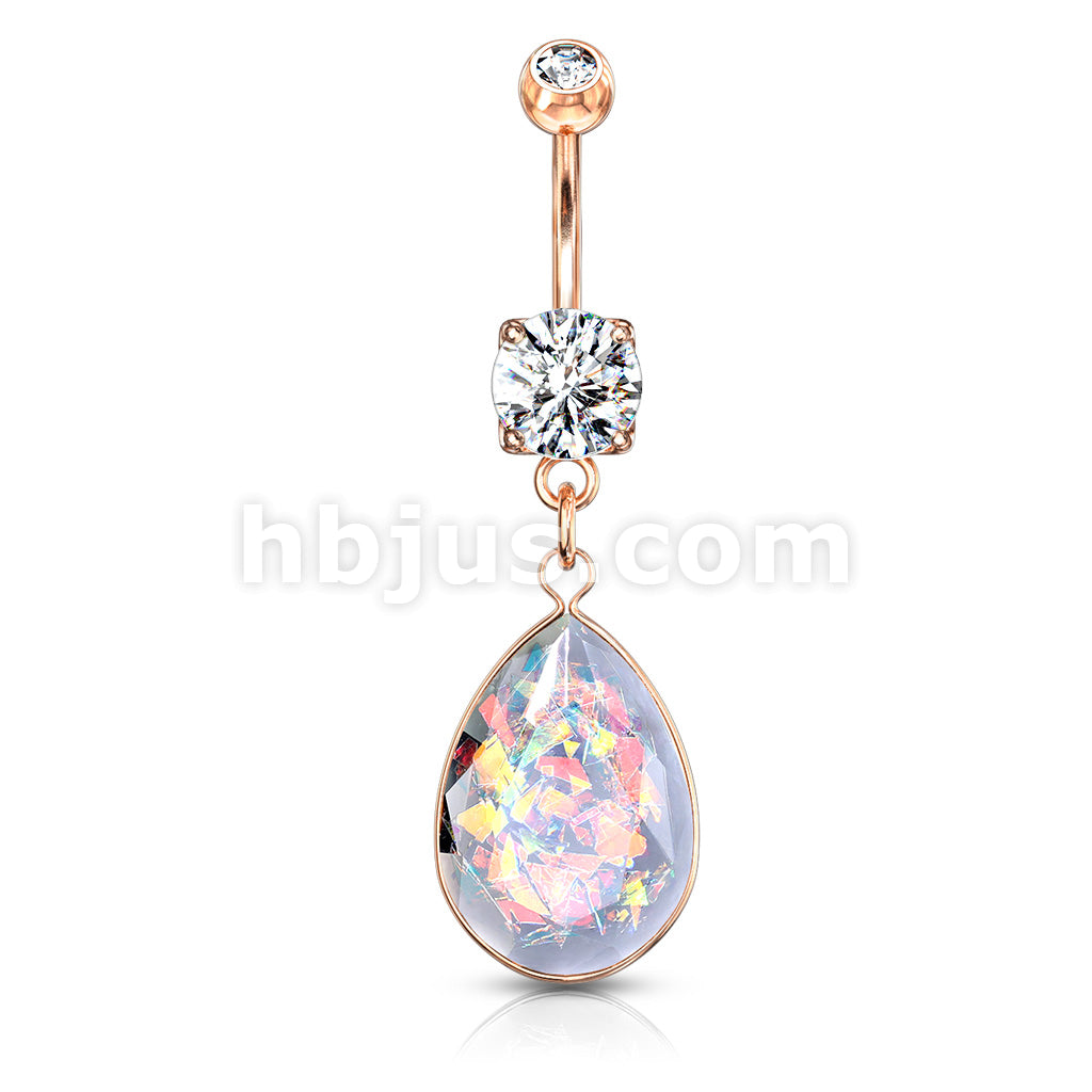 316L Surgical Steel 316L Surgical Steel Rainbow Glitter Opalite Stone... - Image 5