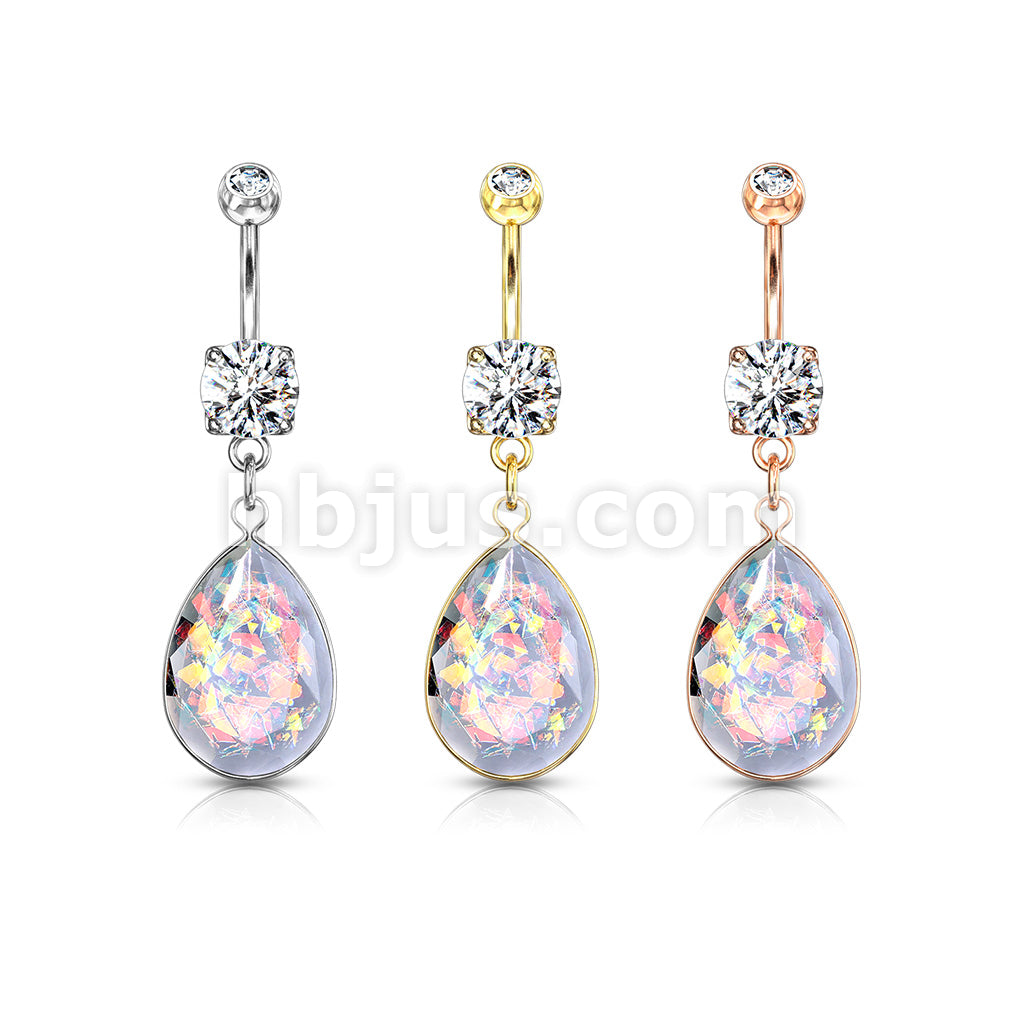 316L Surgical Steel 316L Surgical Steel Rainbow Glitter Opalite Stone... - Image 7