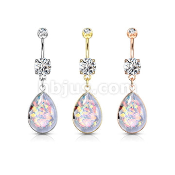 316L Surgical Steel 316L Surgical Steel Rainbow Glitter Opalite Stone... - Image 7