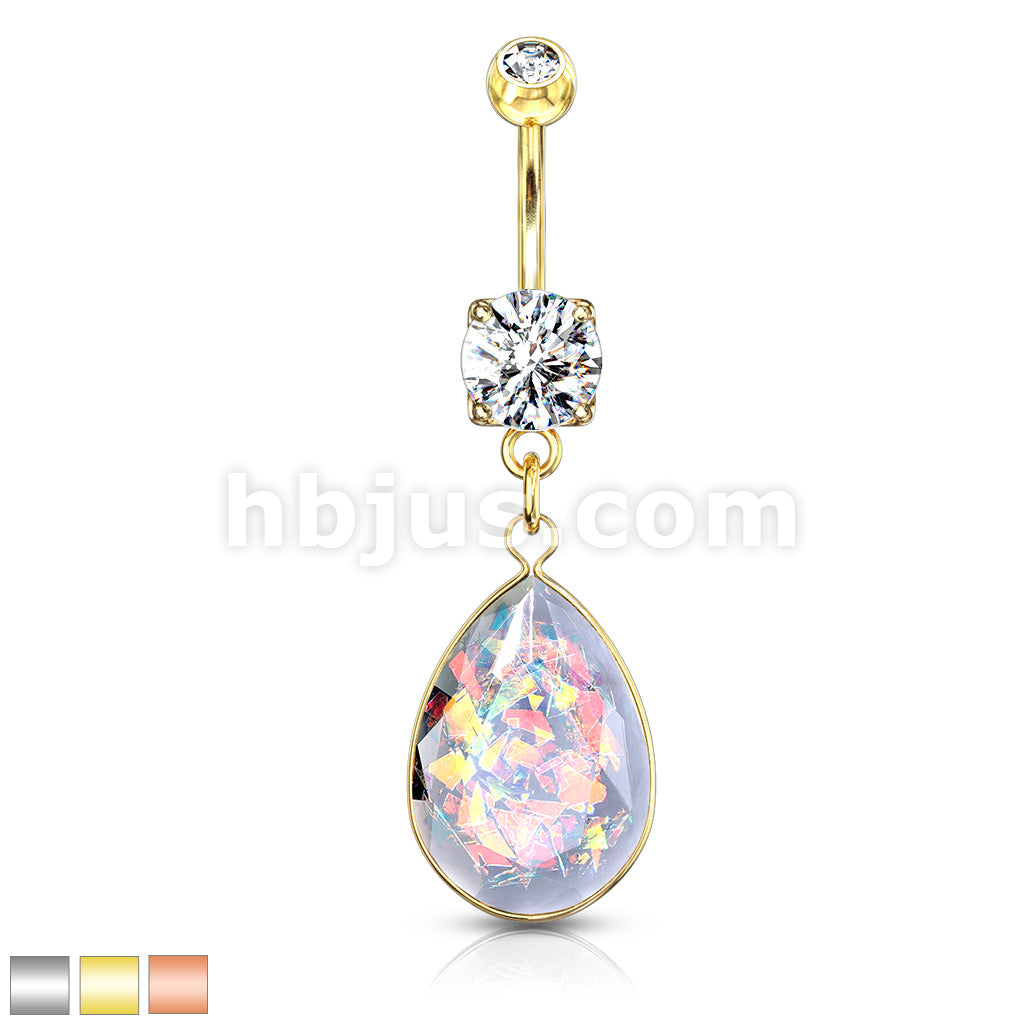 316L Surgical Steel 316L Surgical Steel Rainbow Glitter Opalite Stone... - Image 2