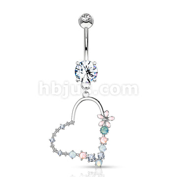 Belly Button Ring Double Jeweled Prong Set With Enamel Flowers and... - Image 3