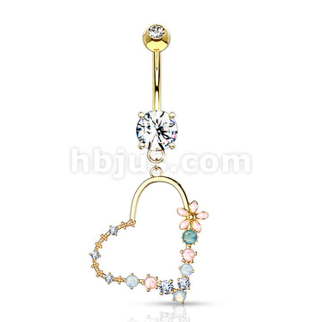 Belly Button Ring Double Jeweled Prong Set With Enamel Flowers and... - Image 4