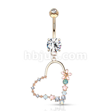 Belly Button Ring Double Jeweled Prong Set With Enamel Flowers and... - Image 5
