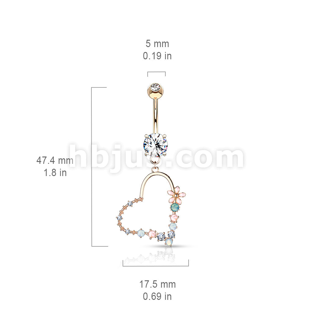 Belly Button Ring Double Jeweled Prong Set With Enamel Flowers and... - Image 6