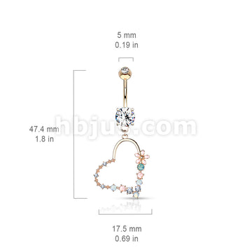 Belly Button Ring Double Jeweled Prong Set With Enamel Flowers and... - Image 6