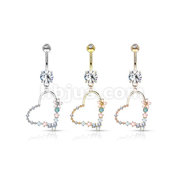 Belly Button Ring Double Jeweled Prong Set With Enamel Flowers and... - Image 7