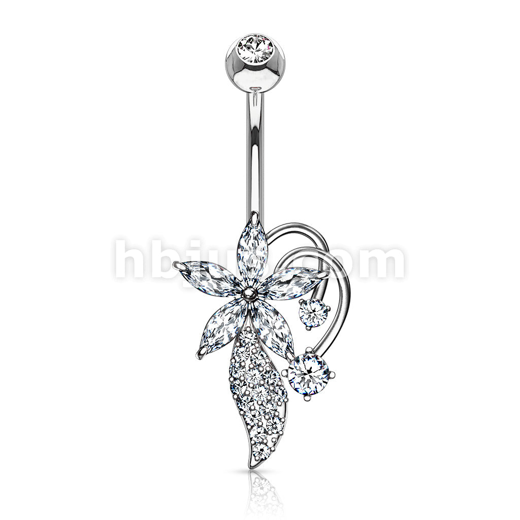 316L Surgical Steel 316L Surgical Steel Five Marquise CZ Flower CZ... - Image 3