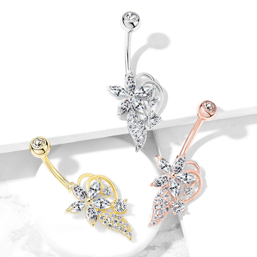 316L Surgical Steel 316L Surgical Steel Five Marquise CZ Flower CZ...