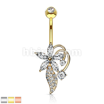 316L Surgical Steel 316L Surgical Steel Five Marquise CZ Flower CZ... - Image 2