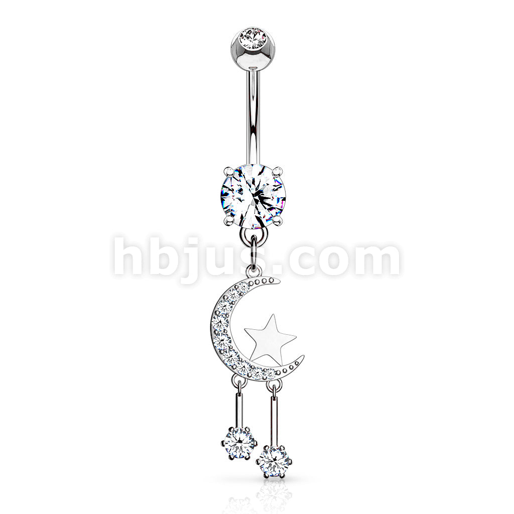 316L Surgical Steel 316L Surgical Steel CZ Paved Crescent Moon and Star... - Image 3