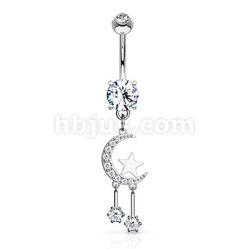 316L Surgical Steel 316L Surgical Steel CZ Paved Crescent Moon and Star... - Image 3