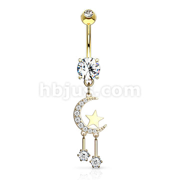 316L Surgical Steel 316L Surgical Steel CZ Paved Crescent Moon and Star... - Image 4