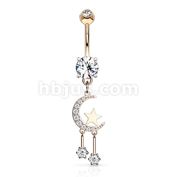 316L Surgical Steel 316L Surgical Steel CZ Paved Crescent Moon and Star... - Image 5
