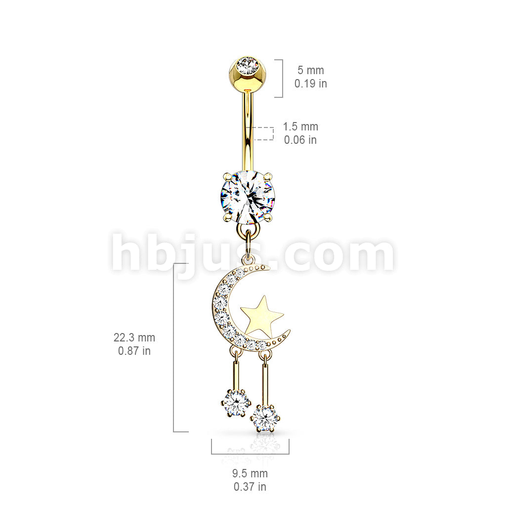 316L Surgical Steel 316L Surgical Steel CZ Paved Crescent Moon and Star... - Image 6