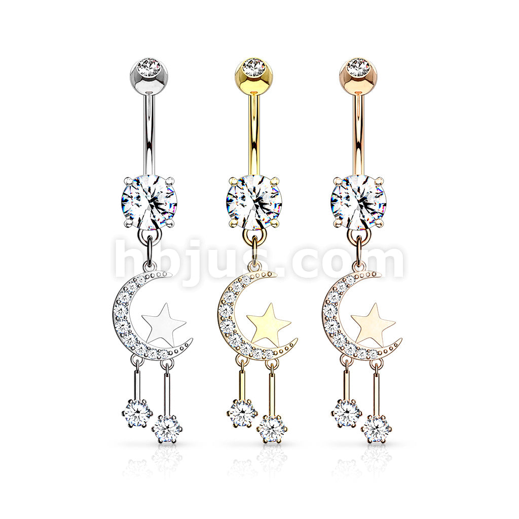 316L Surgical Steel 316L Surgical Steel CZ Paved Crescent Moon and Star... - Image 7