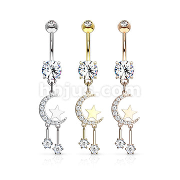 316L Surgical Steel 316L Surgical Steel CZ Paved Crescent Moon and Star... - Image 7