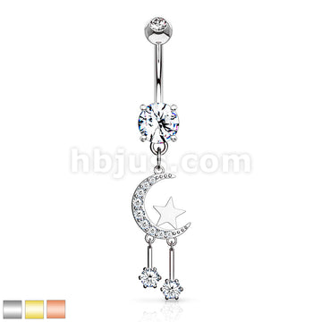 316L Surgical Steel 316L Surgical Steel CZ Paved Crescent Moon and Star... - Image 2