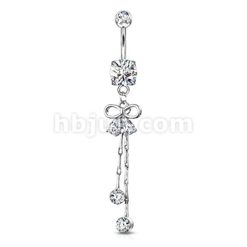 316L Surgical Steel 316L Surgical Steel Two Pear CZ Ribbon With Round... - Image 3