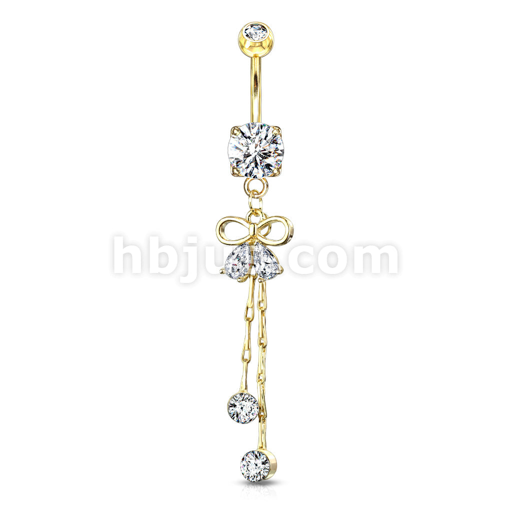 316L Surgical Steel 316L Surgical Steel Two Pear CZ Ribbon With Round... - Image 4