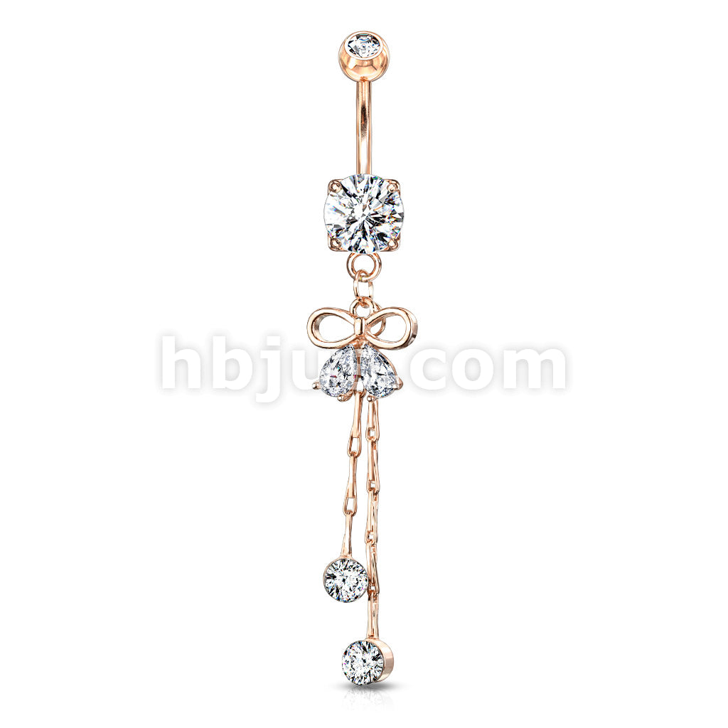 316L Surgical Steel 316L Surgical Steel Two Pear CZ Ribbon With Round... - Image 5
