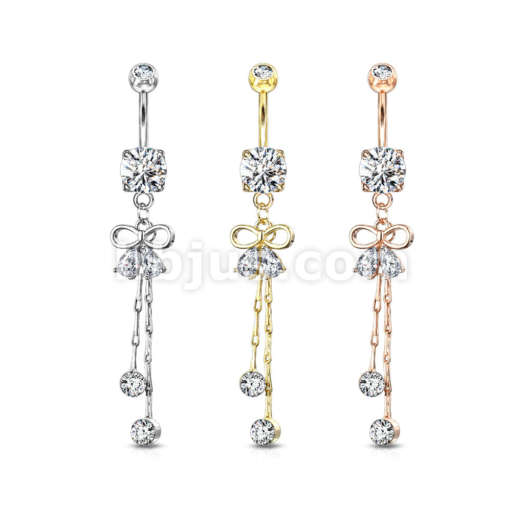 316L Surgical Steel 316L Surgical Steel Two Pear CZ Ribbon With Round... - Image 7