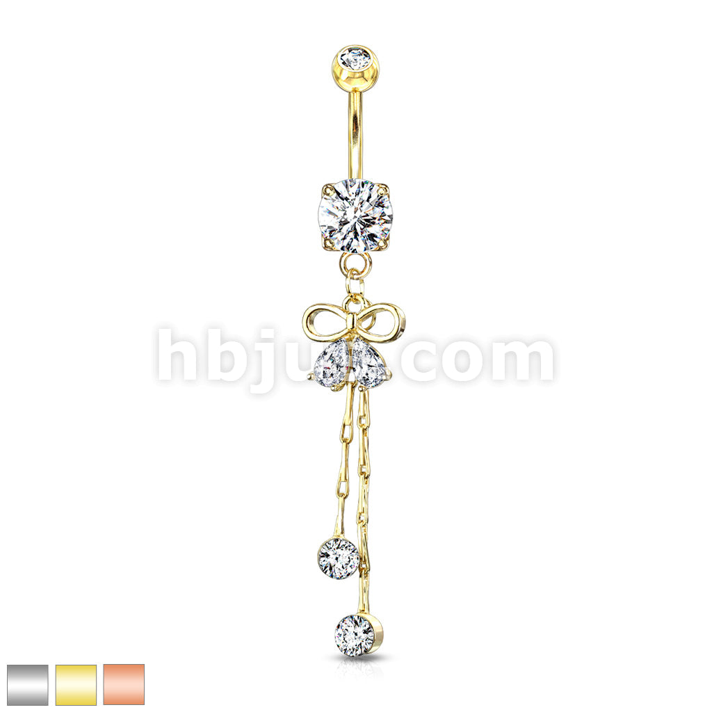 316L Surgical Steel 316L Surgical Steel Two Pear CZ Ribbon With Round... - Image 2