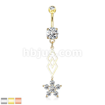 316L Surgical Steel 316L Surgical Steel Six CZ Flower and Two... - Image 2