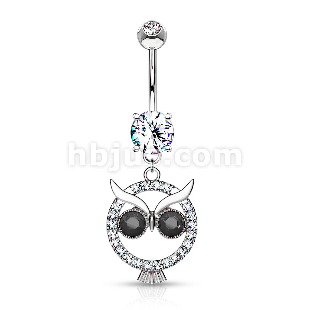 316L Surgical Steel 316L Surgical Steel Crystal Paved Owl With Black... - Image 3