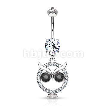 316L Surgical Steel 316L Surgical Steel Crystal Paved Owl With Black... - Image 3