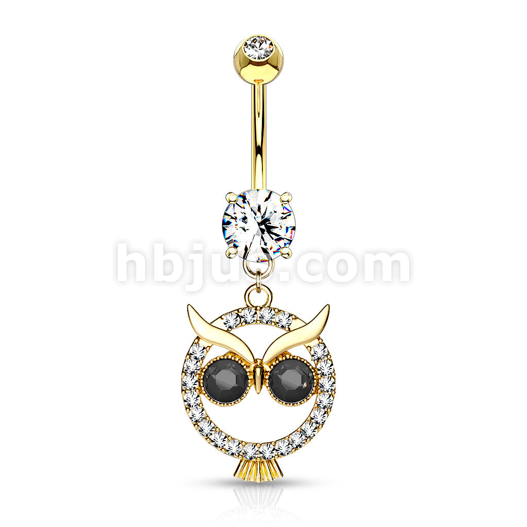 316L Surgical Steel 316L Surgical Steel Crystal Paved Owl With Black... - Image 4