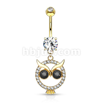 316L Surgical Steel 316L Surgical Steel Crystal Paved Owl With Black... - Image 4