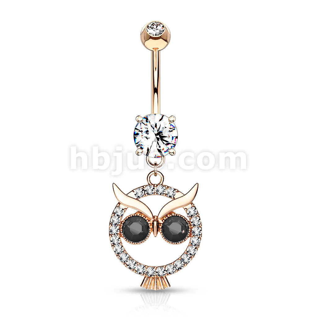 316L Surgical Steel 316L Surgical Steel Crystal Paved Owl With Black... - Image 5