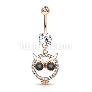 316L Surgical Steel 316L Surgical Steel Crystal Paved Owl With Black... - Image 5
