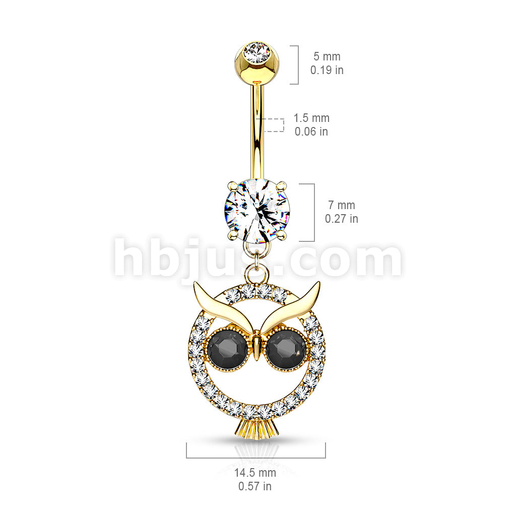 316L Surgical Steel 316L Surgical Steel Crystal Paved Owl With Black... - Image 6