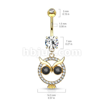 316L Surgical Steel 316L Surgical Steel Crystal Paved Owl With Black... - Image 6
