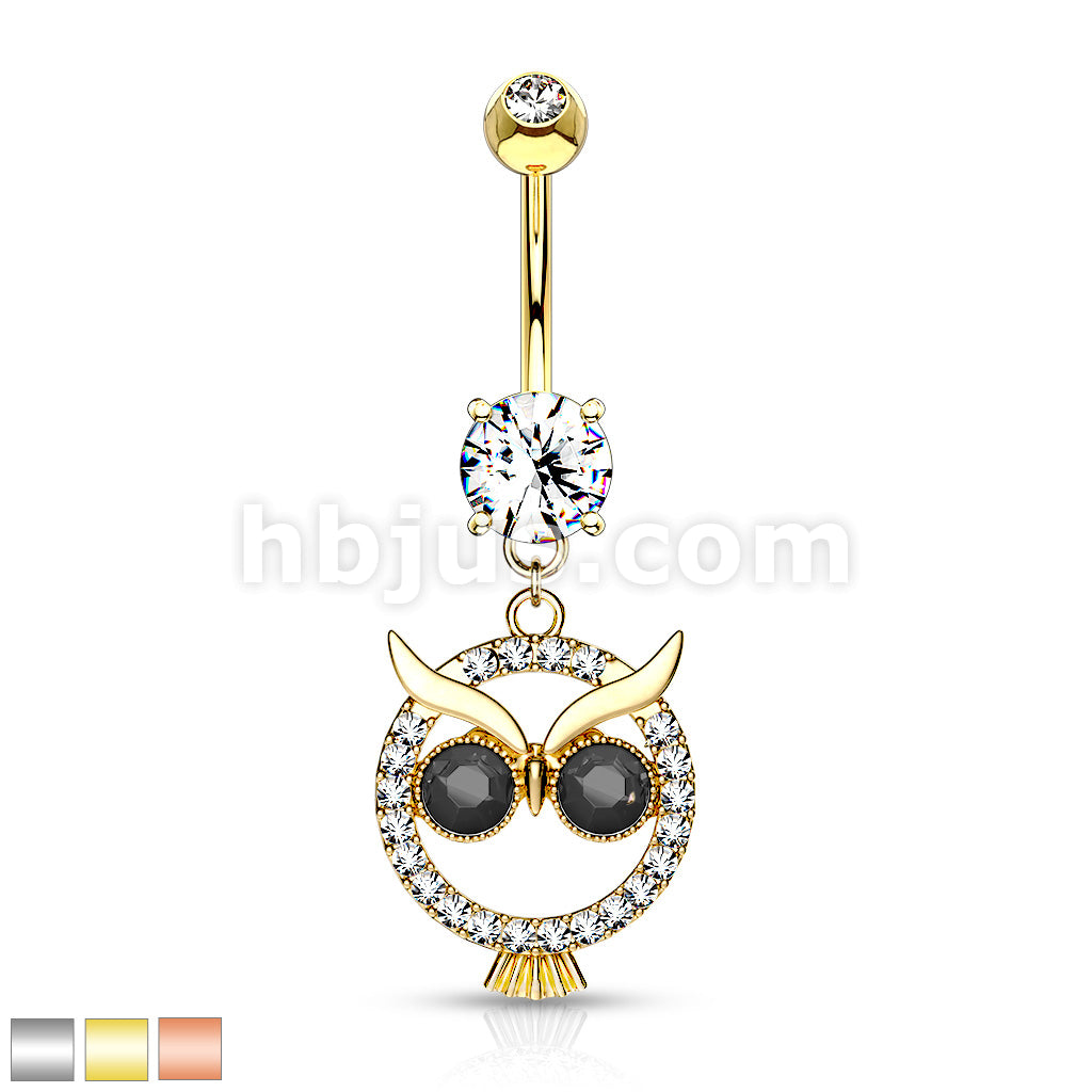 316L Surgical Steel 316L Surgical Steel Crystal Paved Owl With Black... - Image 2