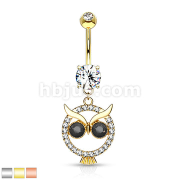 316L Surgical Steel 316L Surgical Steel Crystal Paved Owl With Black... - Image 2